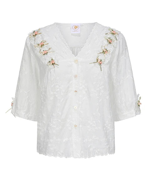 Ella's Retro Floral Elegance Blouse