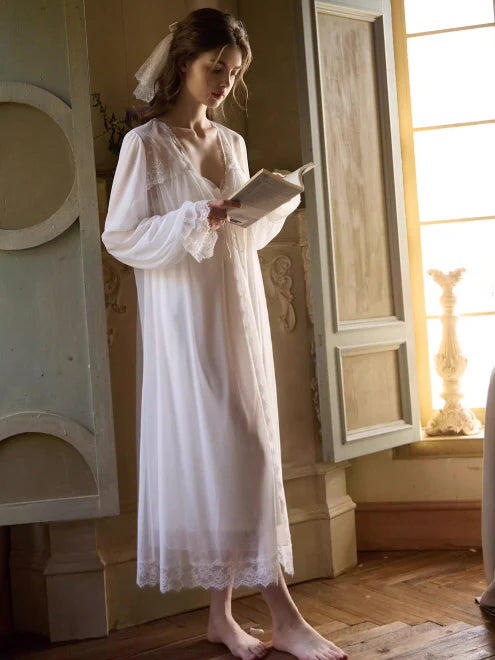 Whispering Lace White Nightgown Set