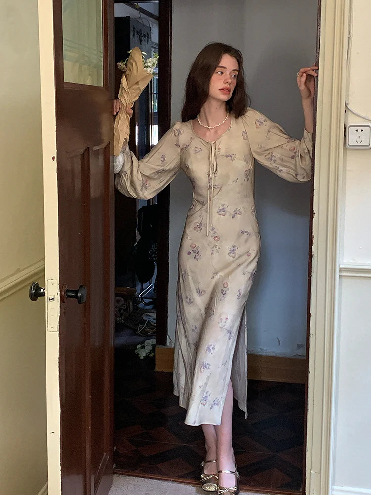 Vintage Bloom Sheer Sleeve Dress