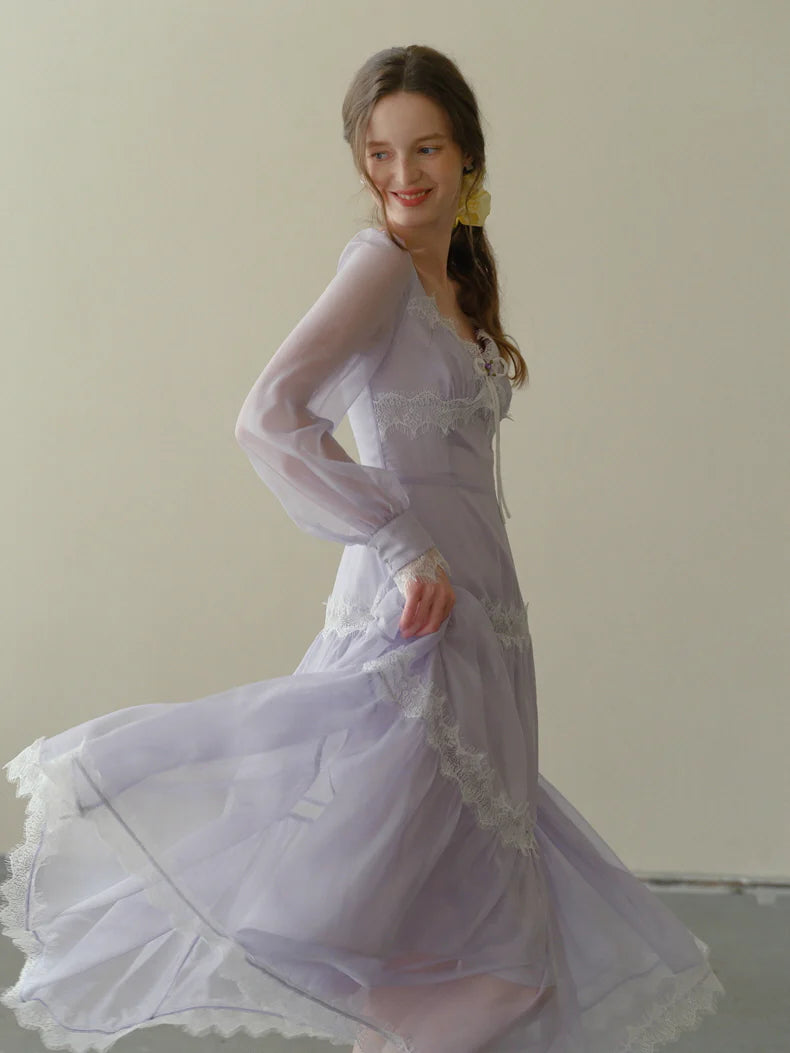 Lavender Whispers Lace Tiered Dress