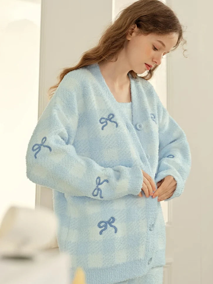 Cozy Blue Checkered 3-Piece Loungewear Set