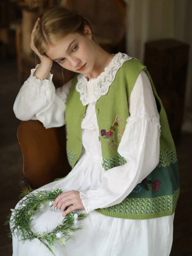 Fountain Embroidery Ramie Dress