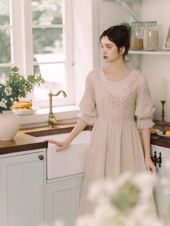 Vintage Embroidered Collar Cotton Dress