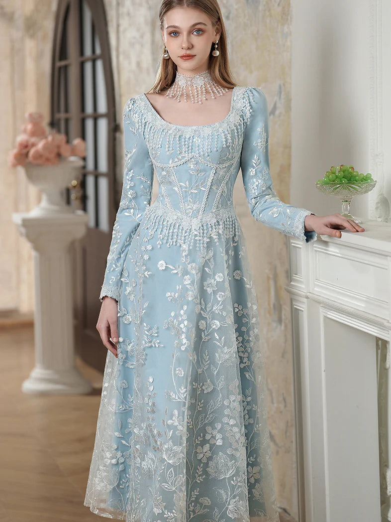 Celestial Blue Embroidered Lace Dress