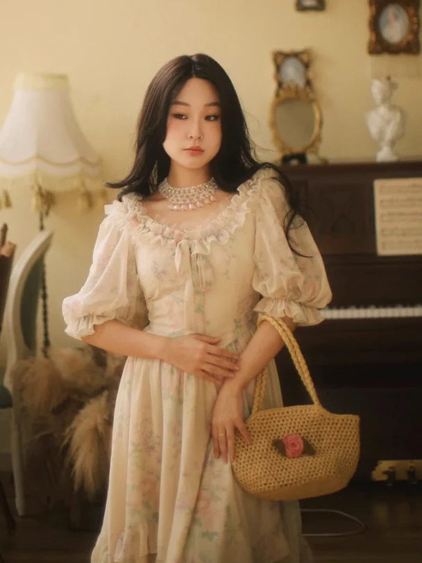 Romantic Pastel Garden Ruffle Dress