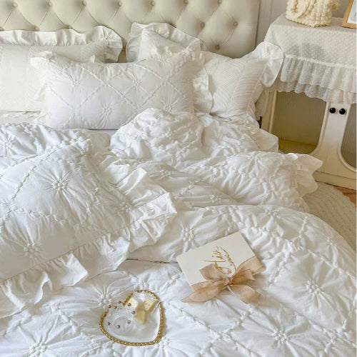 White Cozy Quilting Duvet Cover Set