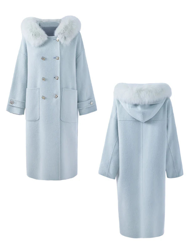 Fur Collar Wool Double-Breasted Coat