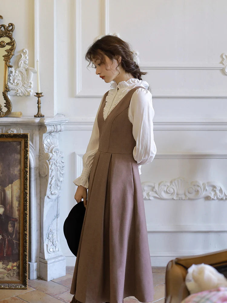 Retro Brown Layered Dress