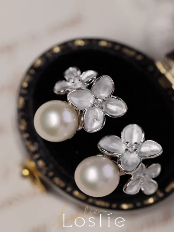 Natural Pearl Double Flower Earrings