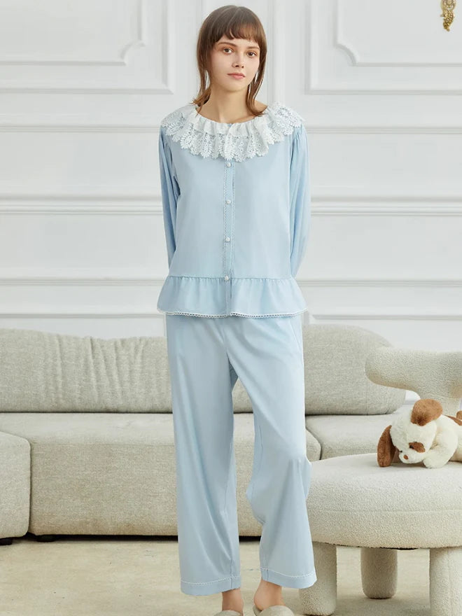 Vintage Lace Collar Cotton Loungewear