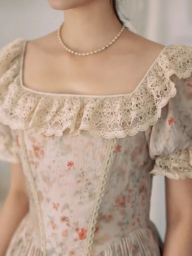 Oil Painting Bloom Lace Dress