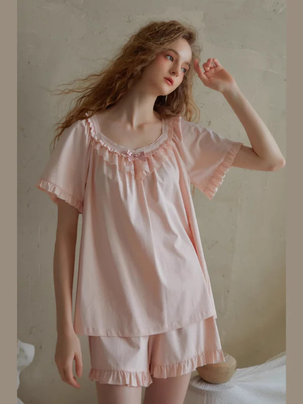 Soft Ruffle Cotton Pajama Set