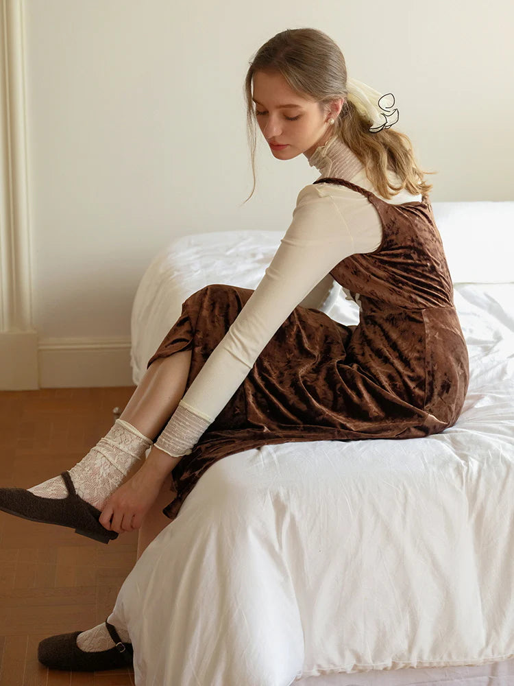 Butterfly Embossed Velvet Pinafore Dress