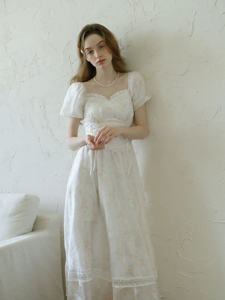 White Floral Corset Waist Dress