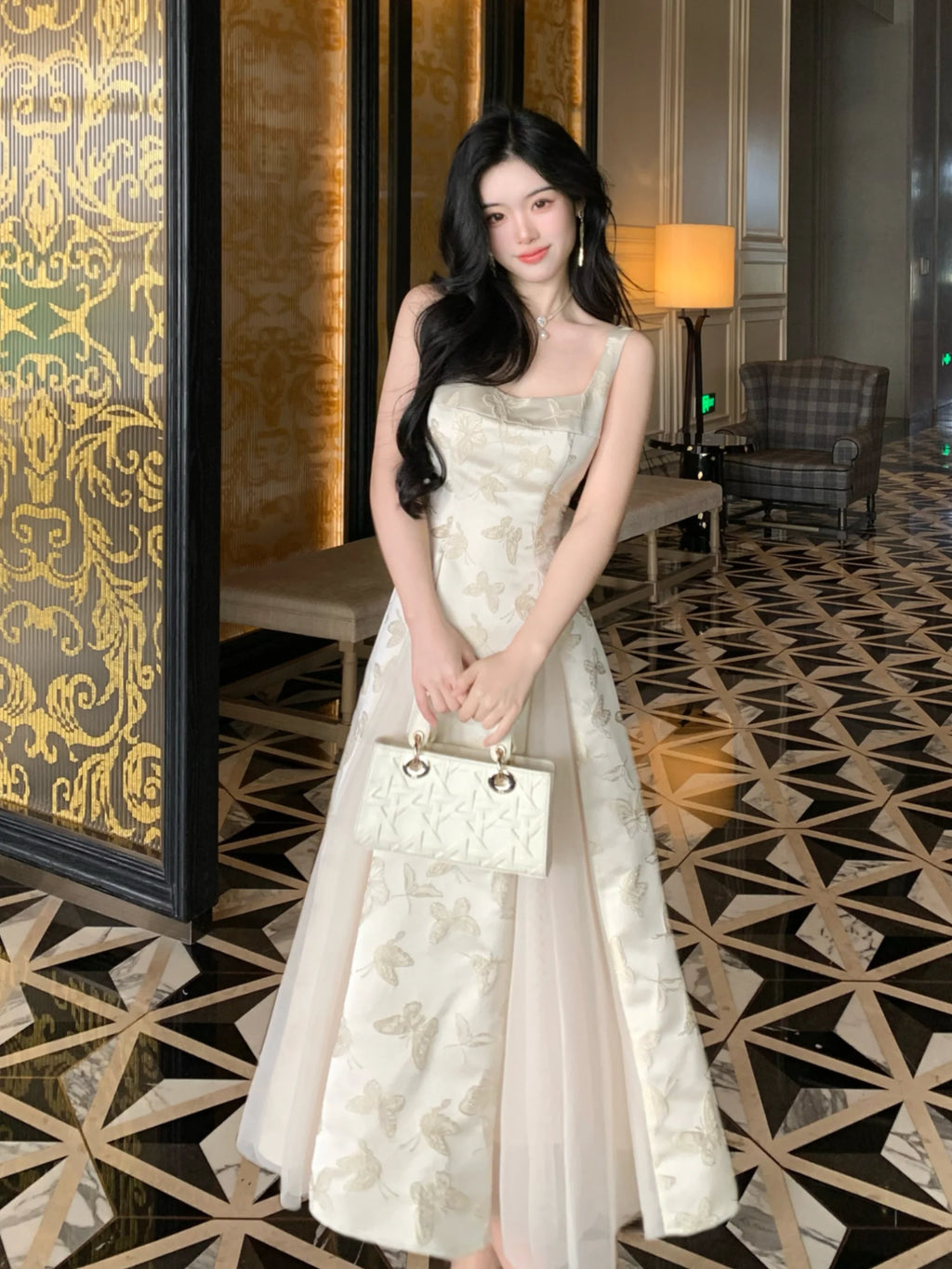 Ethereal Butterfly Embroidered Jacquard Dress