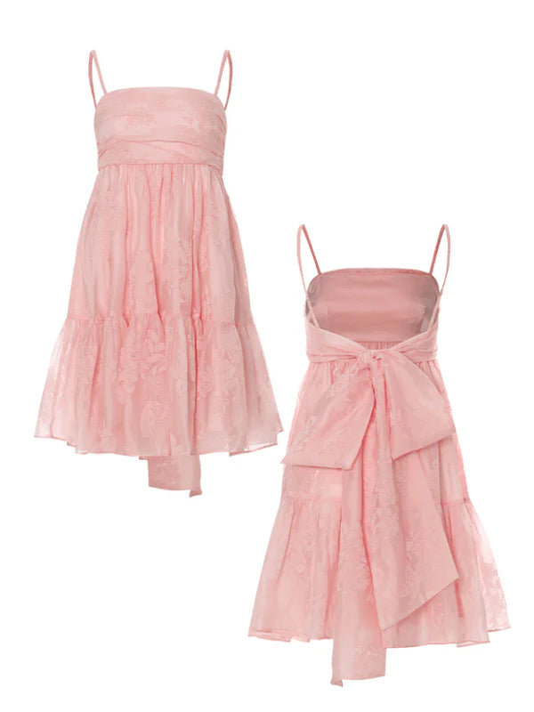 Blush Petal Ruffle Back Bow Dress