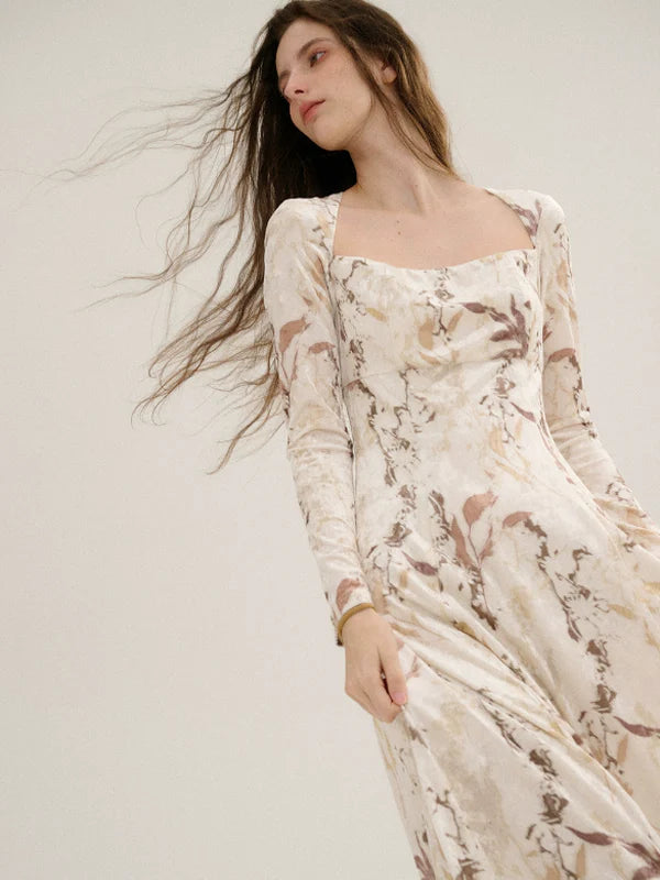 Ivory Velvet Winter Blossom Dress