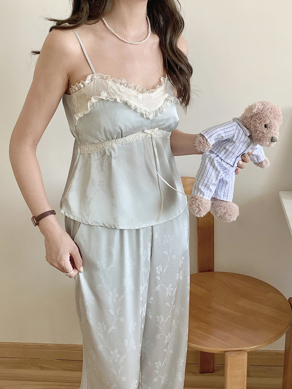 Floral Whisper 3-Piece Blue Loungewear Set