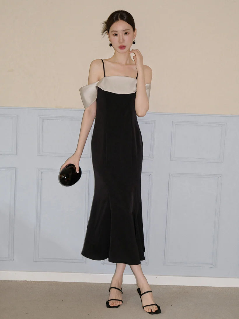 Midnight Ruffle Neckline Dress