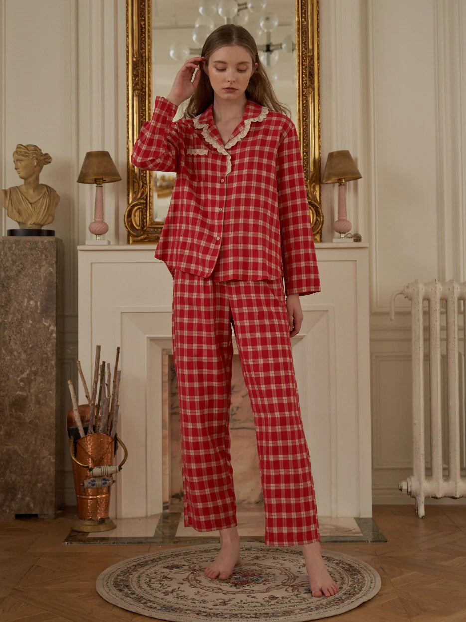 Cherrywood Check Lace Pajama Set