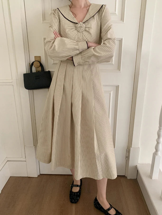 Striped Sailor Collar Dress