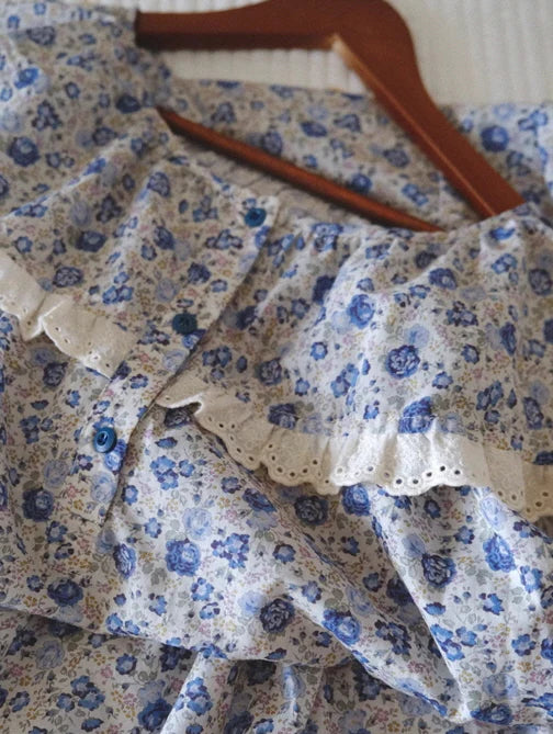 Blue Blossom Ruffle Cotton Nightgown