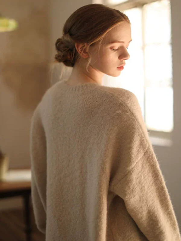 Elegant Floral Cashmere V-Neck Sweater