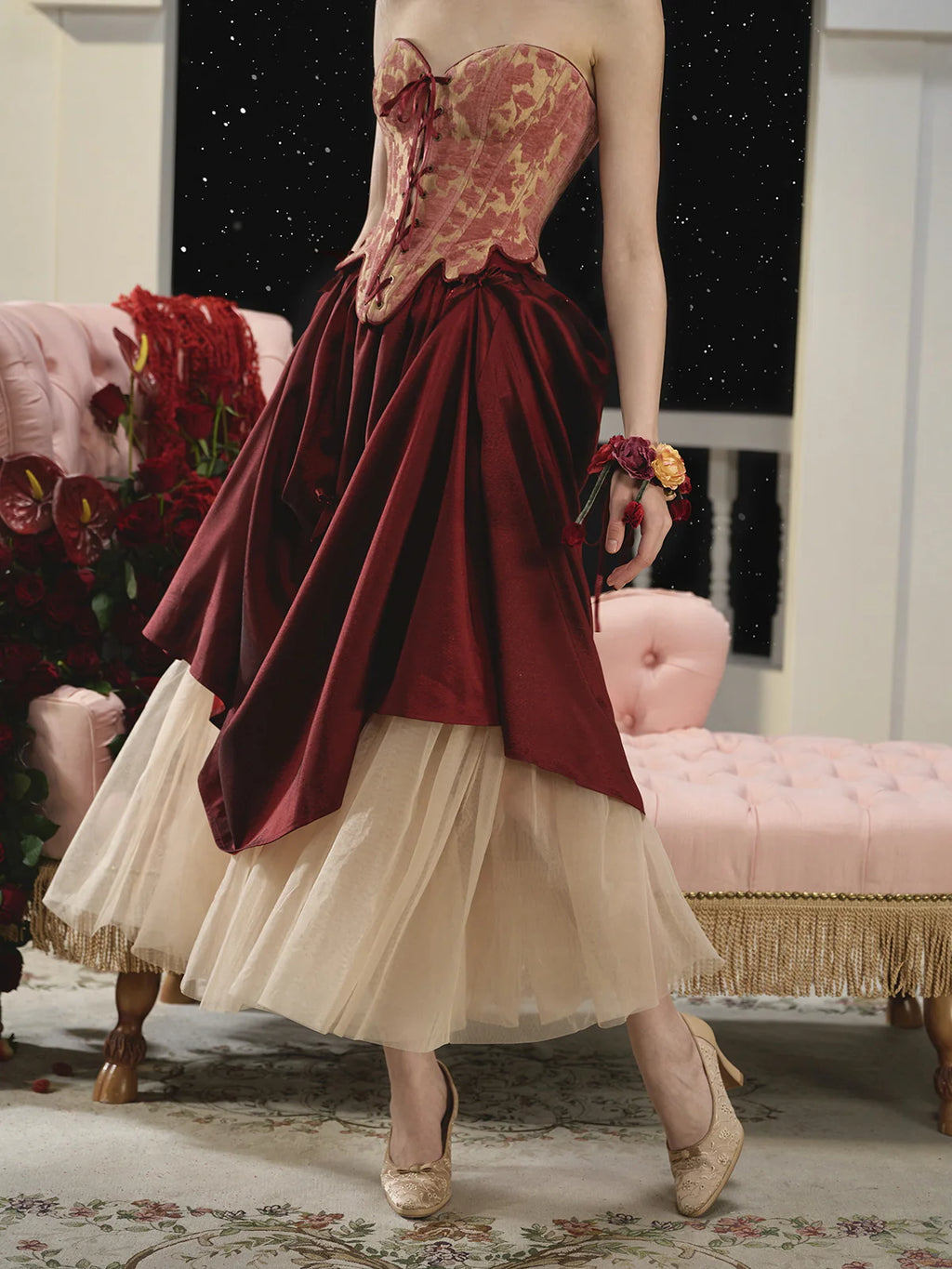 Vintage Layered Scarlet Tulle Skirt