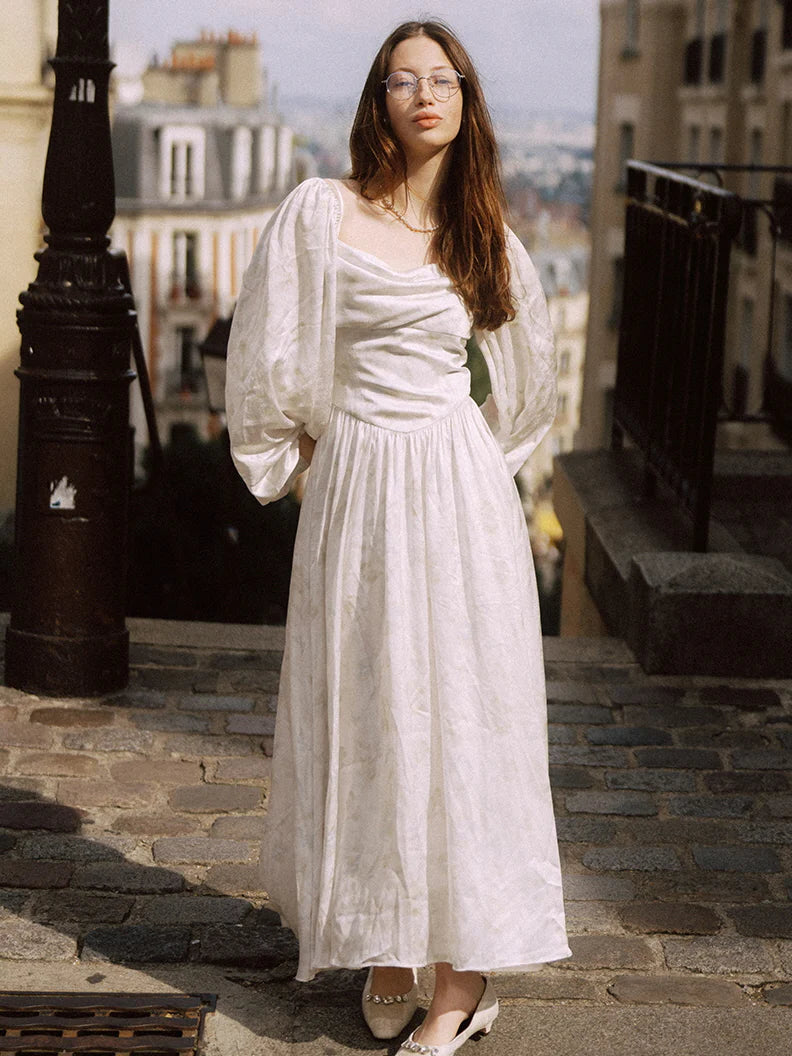 Ethereal Garden Puff-Sleeve Long Dress