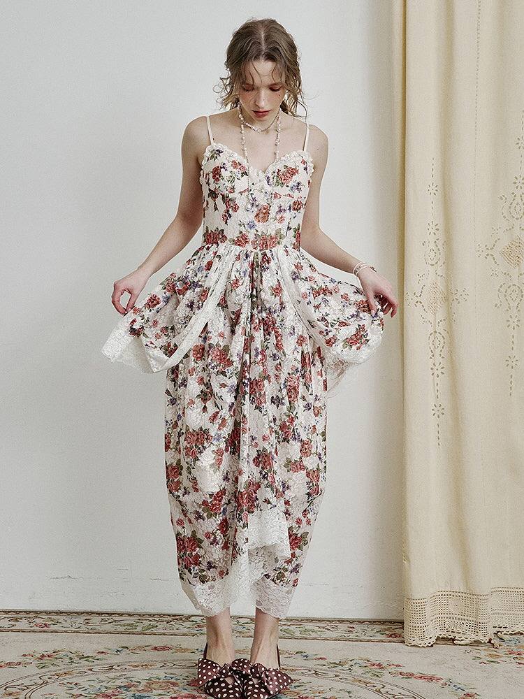 Fairytale Rose Draped Lace Dress