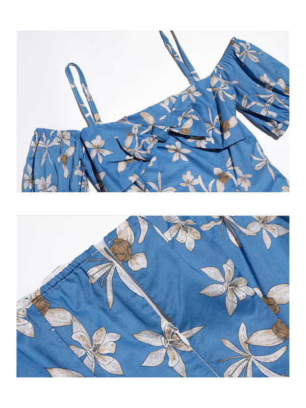 Blue Floral Off-Shoulder Summer Dress