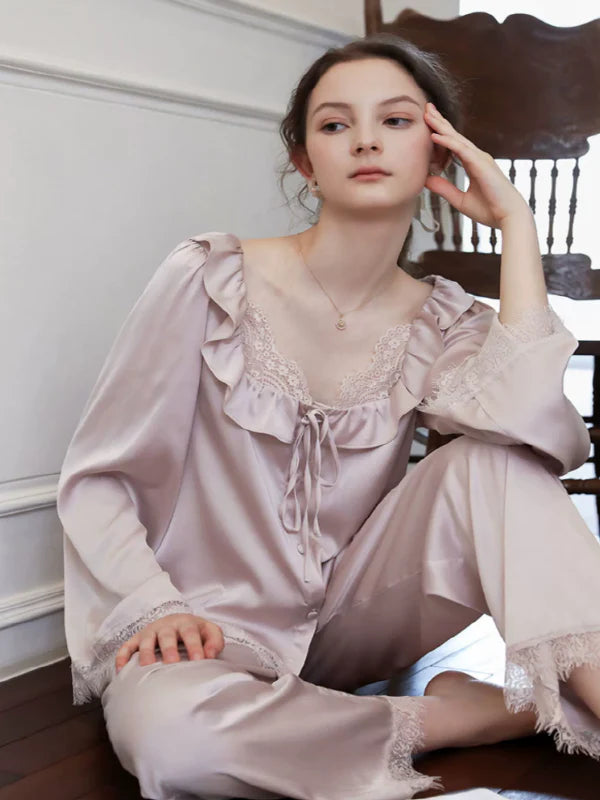 Vintage Lace-Frill Satin Slumber Pajama