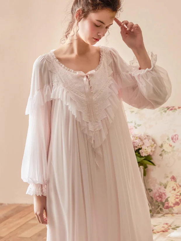 Whispering Petals Lace-Trim Nightgown