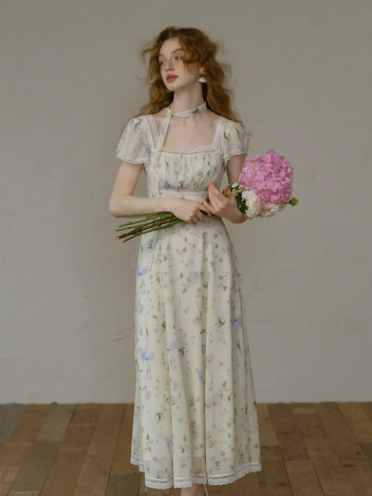 Fairy Garden Lace Trim Floral Dress