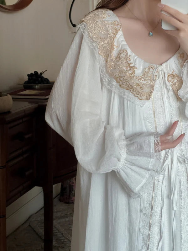 Golden Orchard Two-Piece Lace Loungewear Set