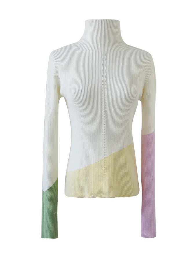 Pastel Color-Block High Neck Sweater