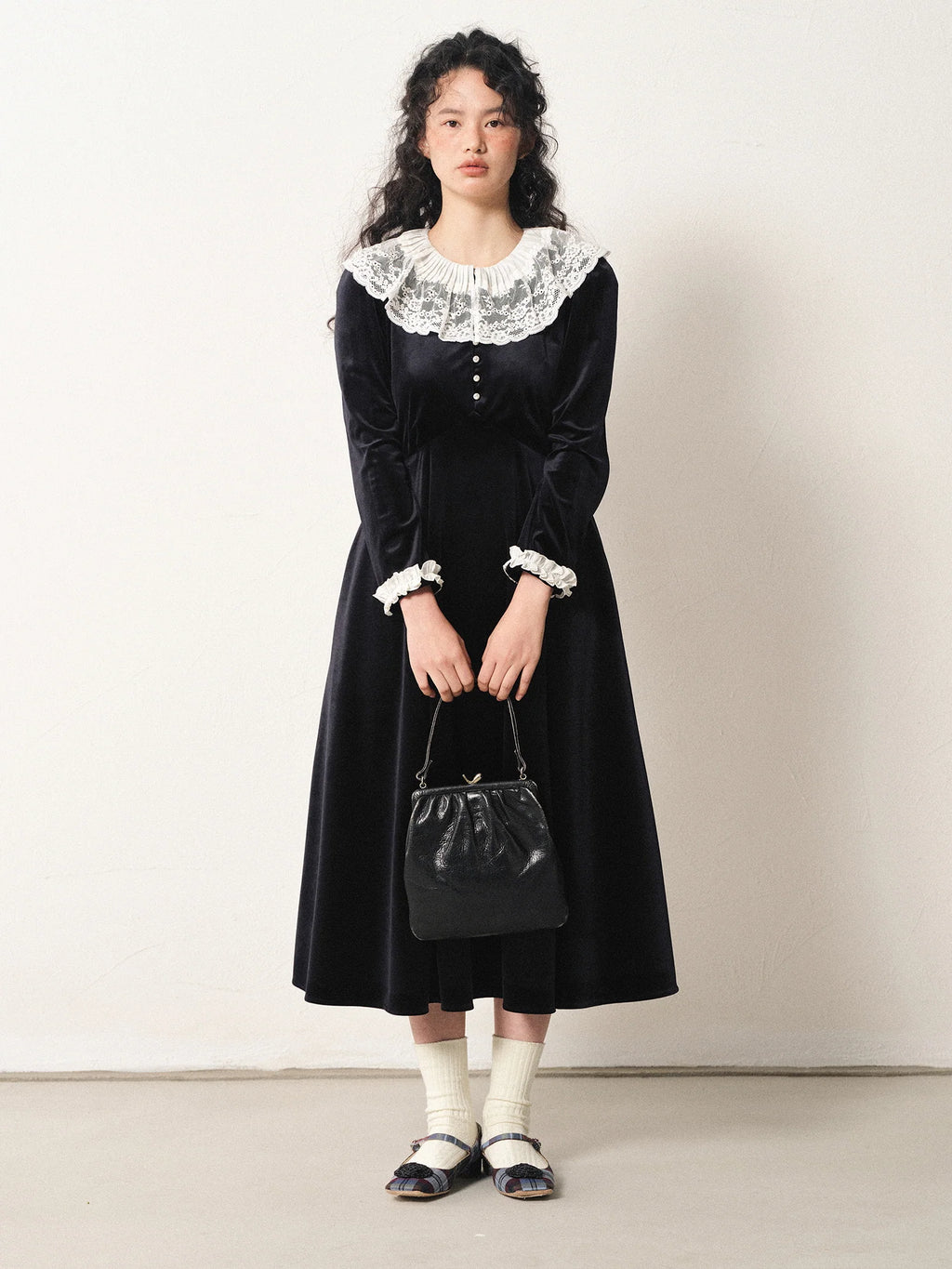 Vintage Velvet Lace Collar Dress