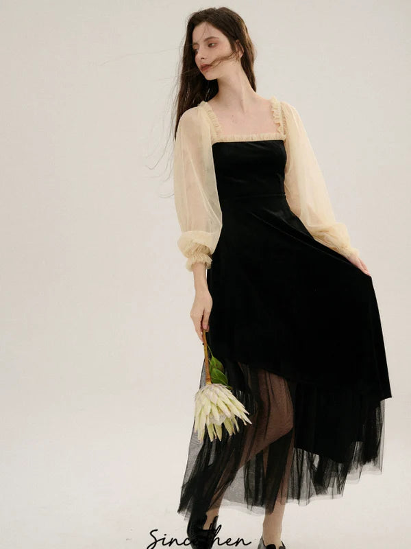 Velvet Chiffon Harmony French Dress