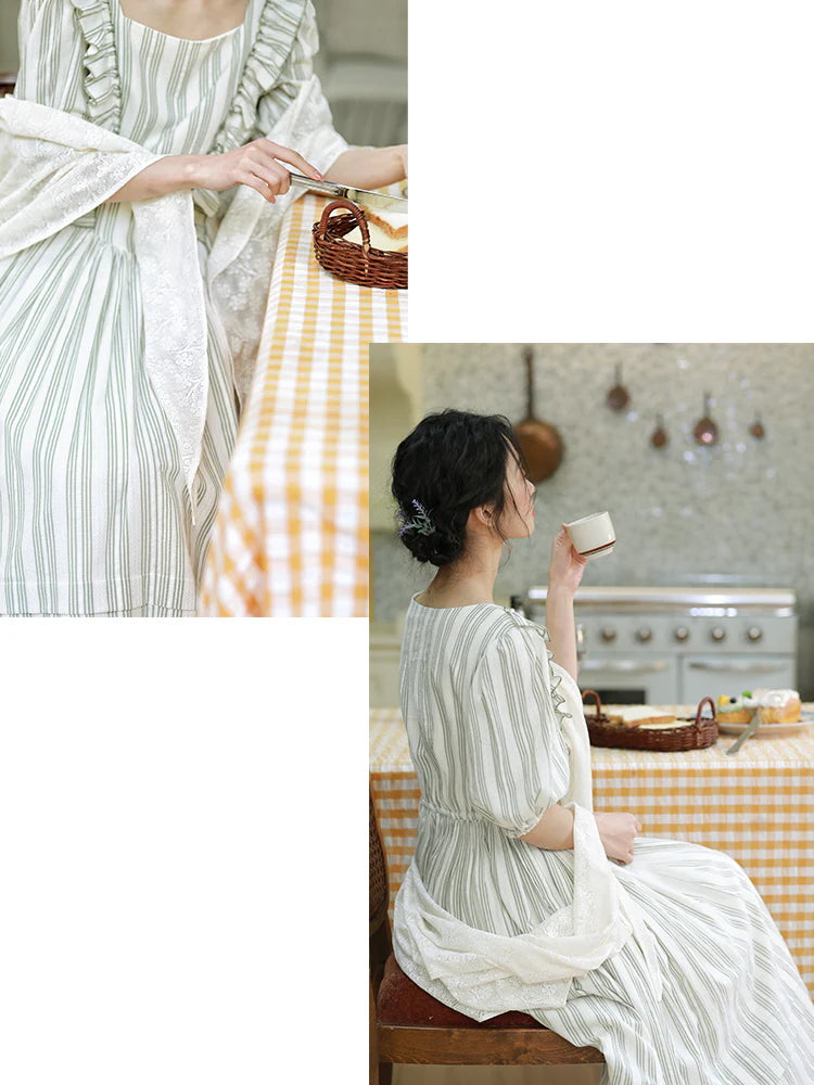 Sophia's Pastoral Green Stripe Dress