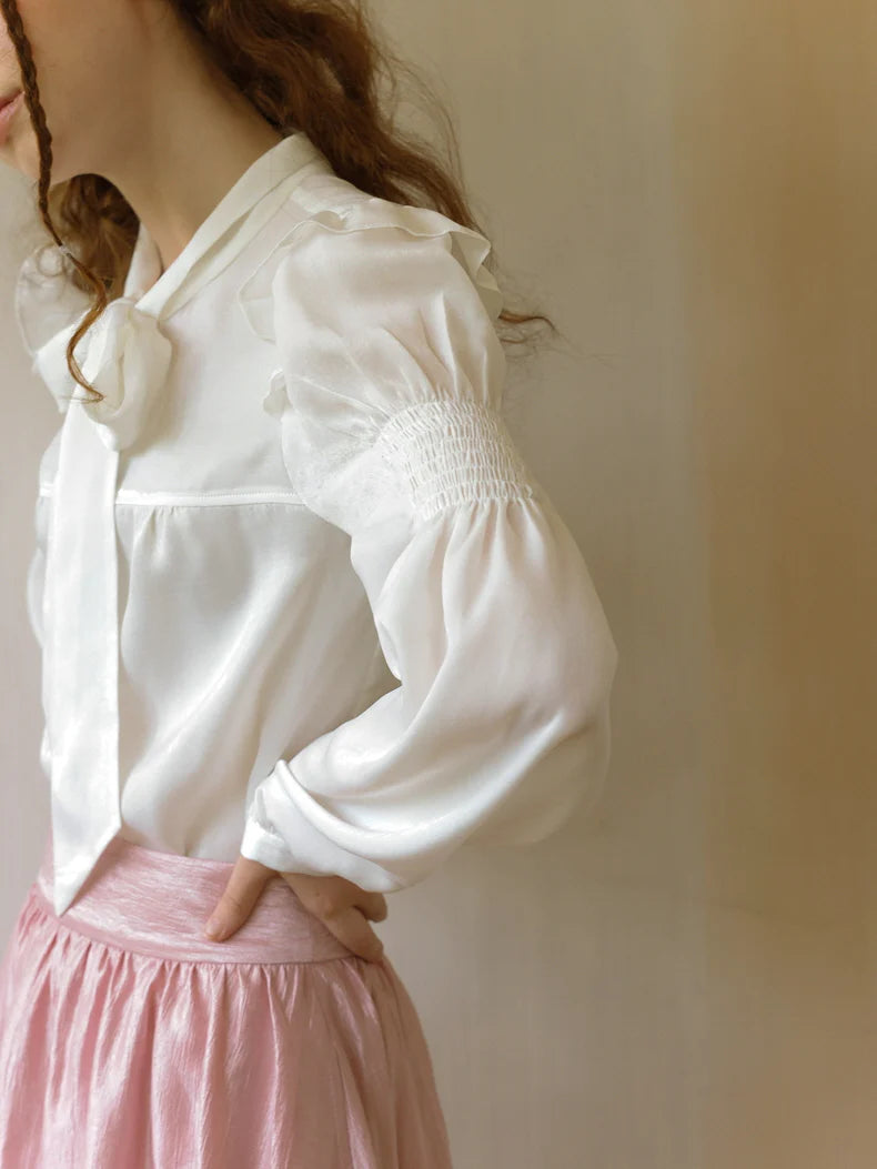 Elegant Ivory Bow Tie Blouse