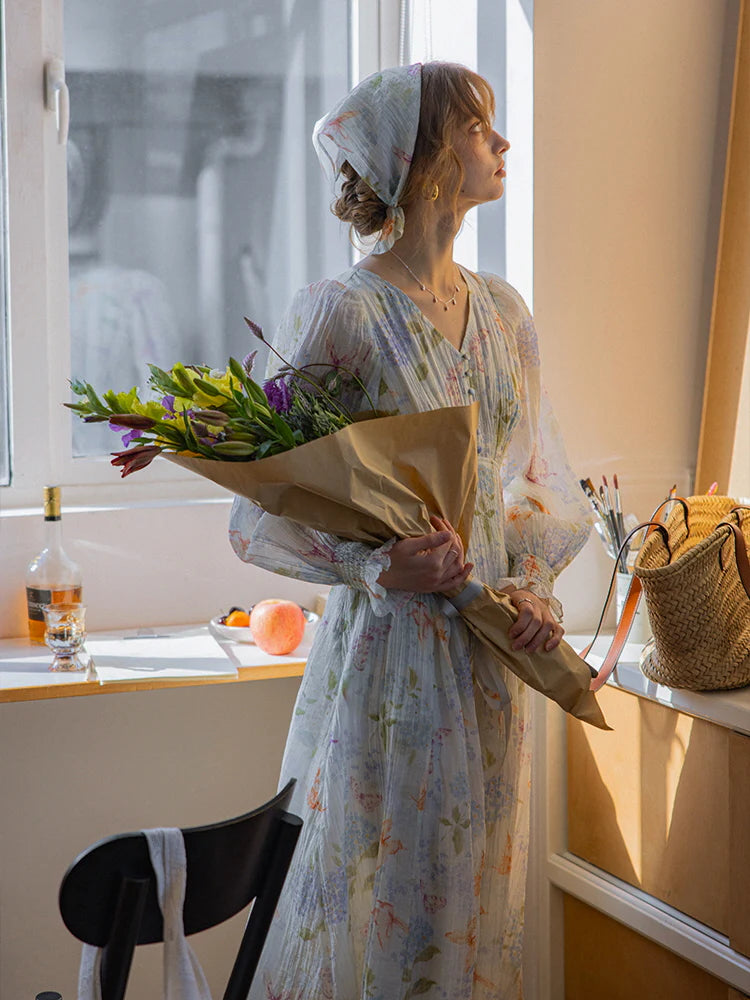 Watercolor Floral Long Sleeve Dress