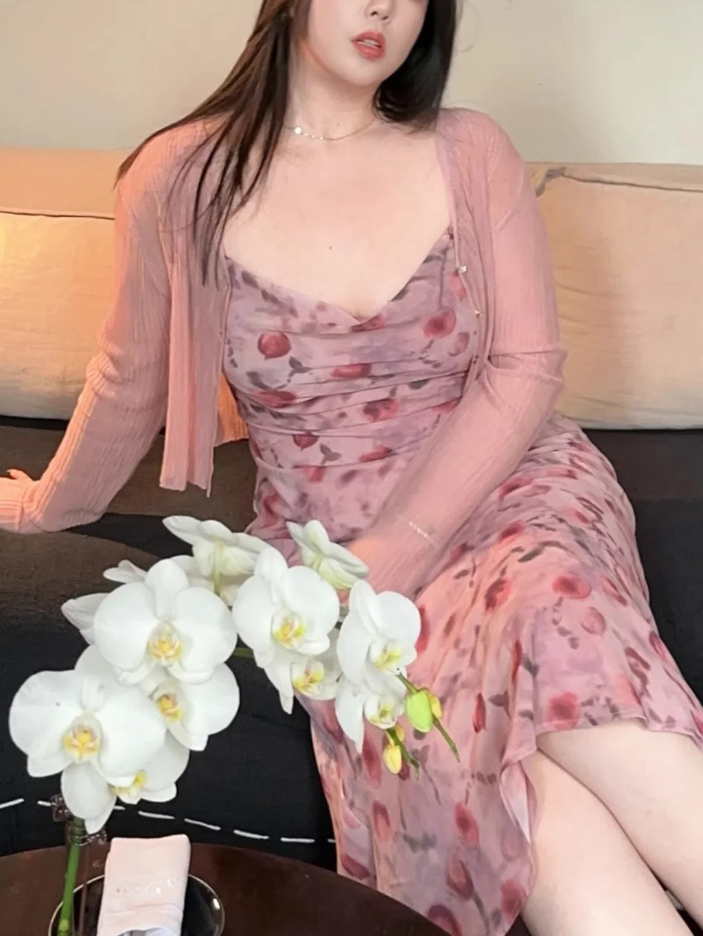 Plus Size Blush Cherry Blossom Slip Dress