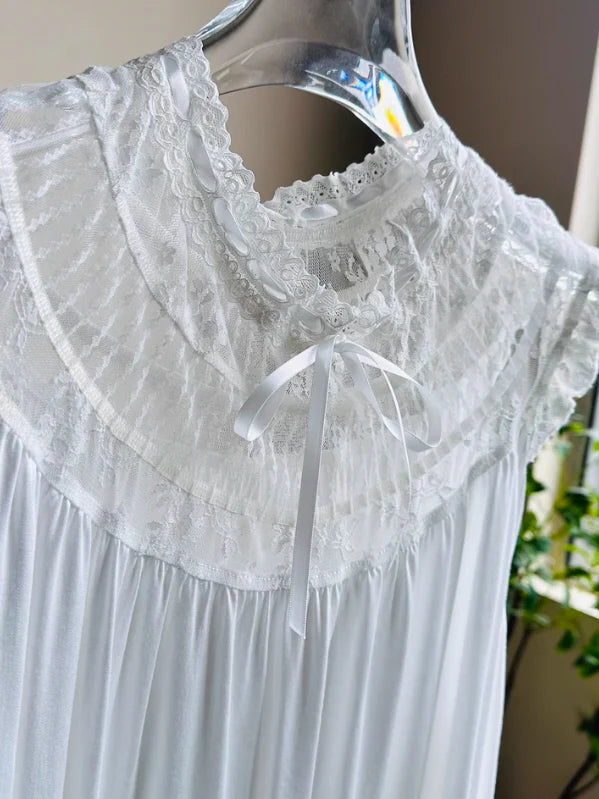 Lace Collar Antique White Nightgown