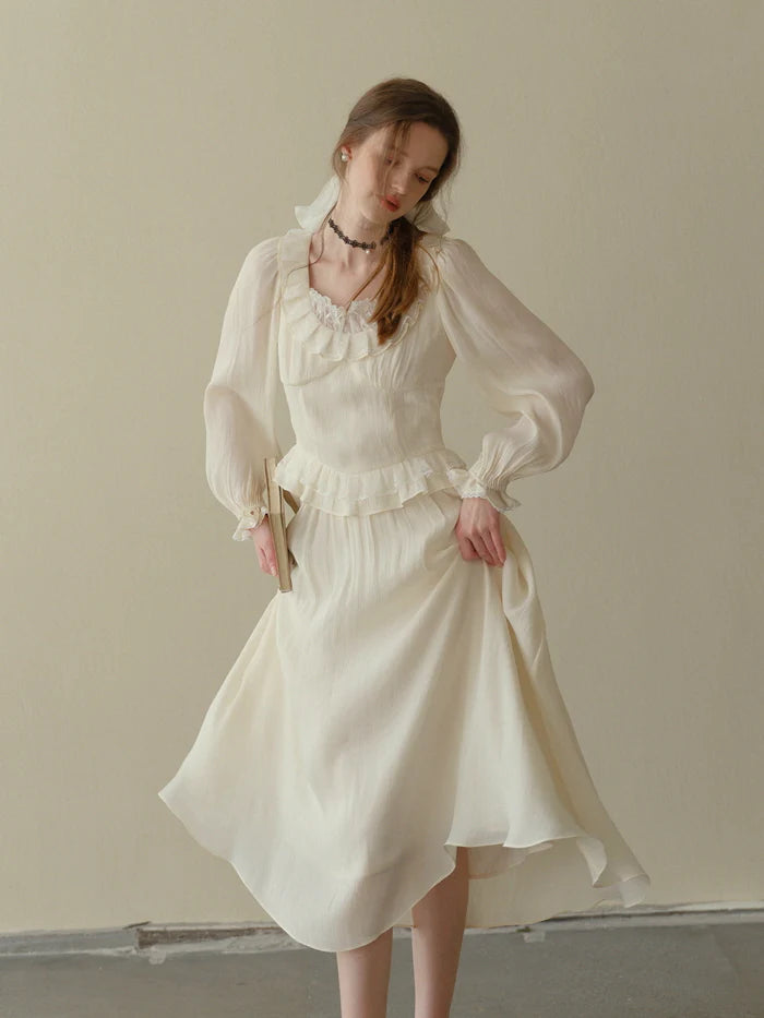 Poetic Cream Ruffle Lace Dress