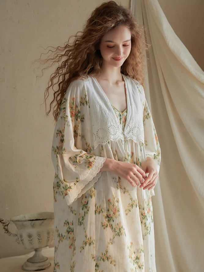 Ethereal Blossom Cotton Nightgown Set