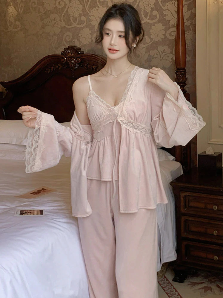 Enchanted Pink Velvet Lace Pajama Set