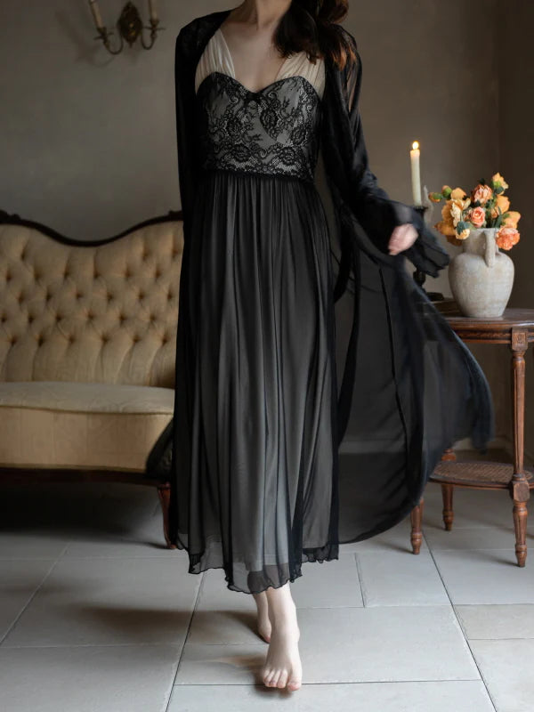 Noir Elegance Lace Nightgown Set