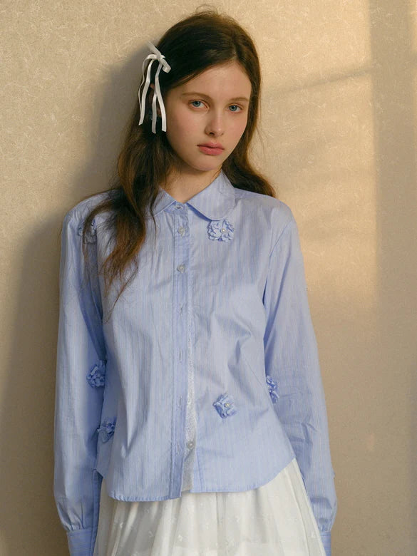 Powder Blue Floral Embellished Blouse