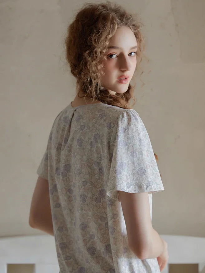 Romantic Floral Lace Ribbon Pajama Set