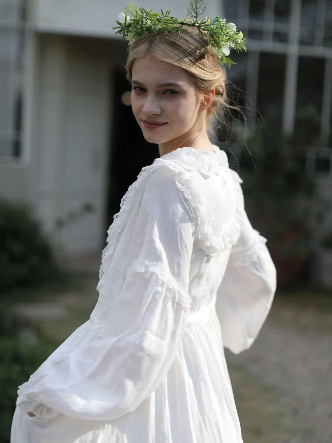 Fountain Embroidery Ramie Dress